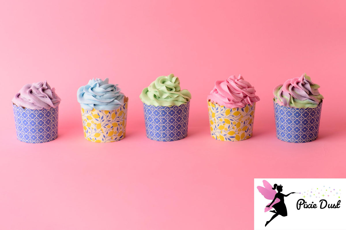 Pixie Dust decorated cakes show vibrant pastel tones.