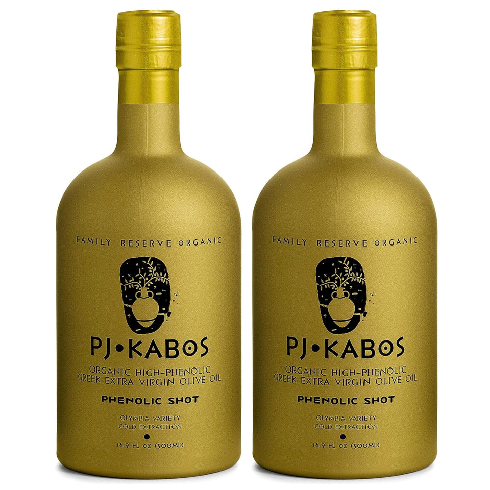 P.J. KABOS Family Reserve Organic olive oil bottle with ultra-phenolic richness for finishing dishes.