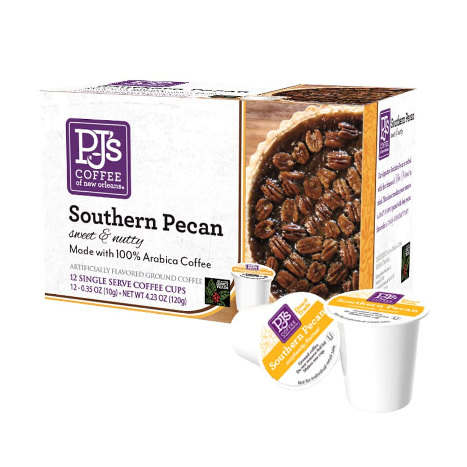 PJ's Coffee Southern Pecan single-serve cups pack for easy hosting.