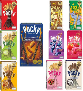 Planet Allstars Pocky variety pack on display, 4 flavors for sharing.