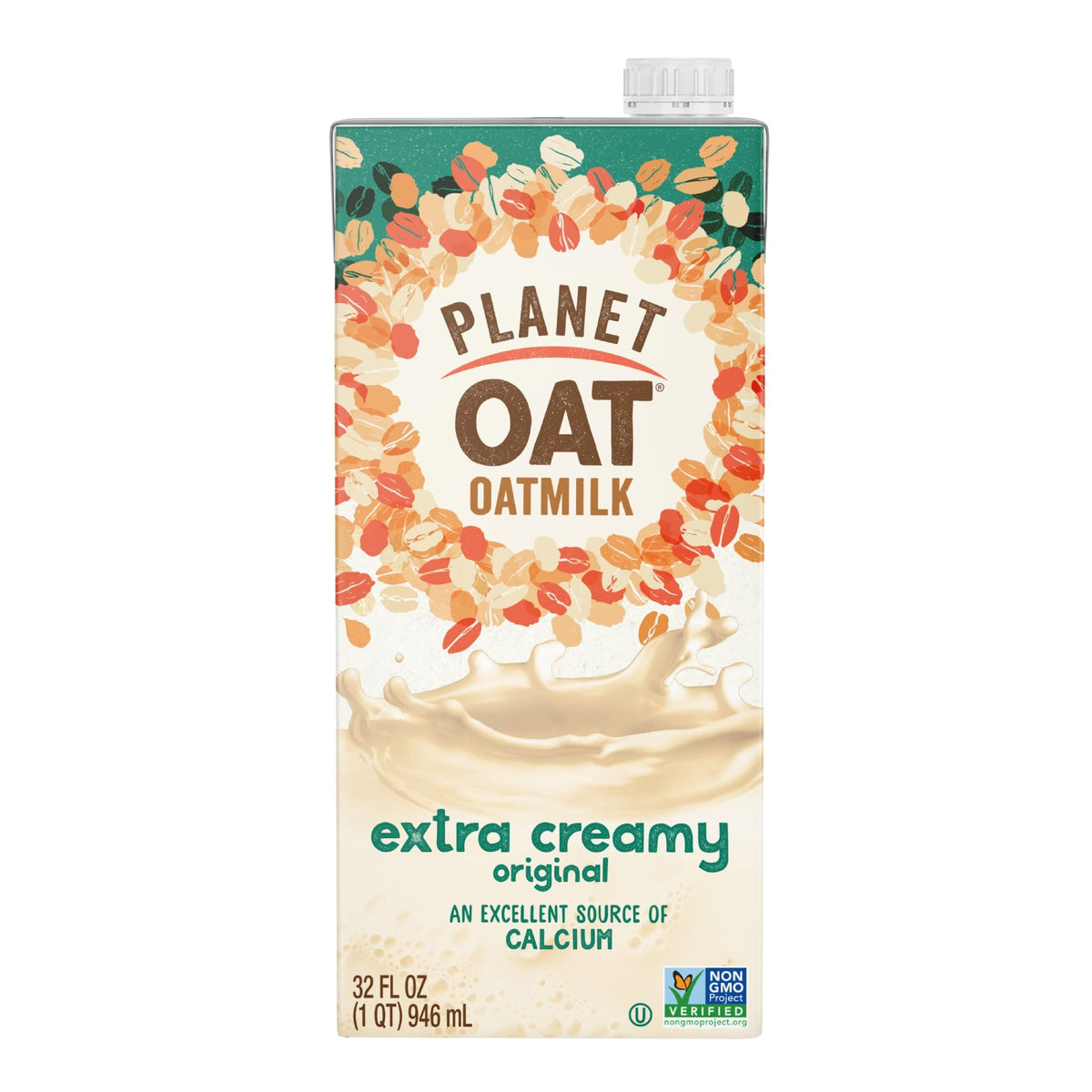 Planet Oat Oatmilk Extra Creamy bottle label front highlights dairy-free richness