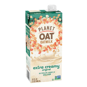 Planet Oat Oatmilk packaging shows free-from dairy, gluten, and nuts