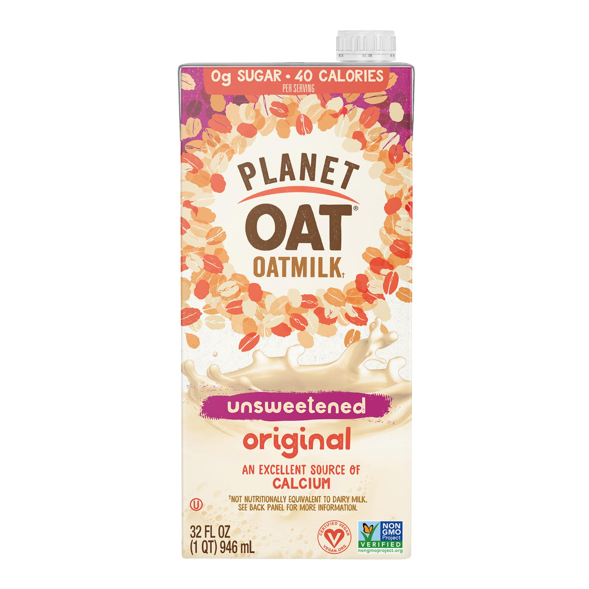 Planet Oat Unsweetened Original bottle pouring into a glass for coffee