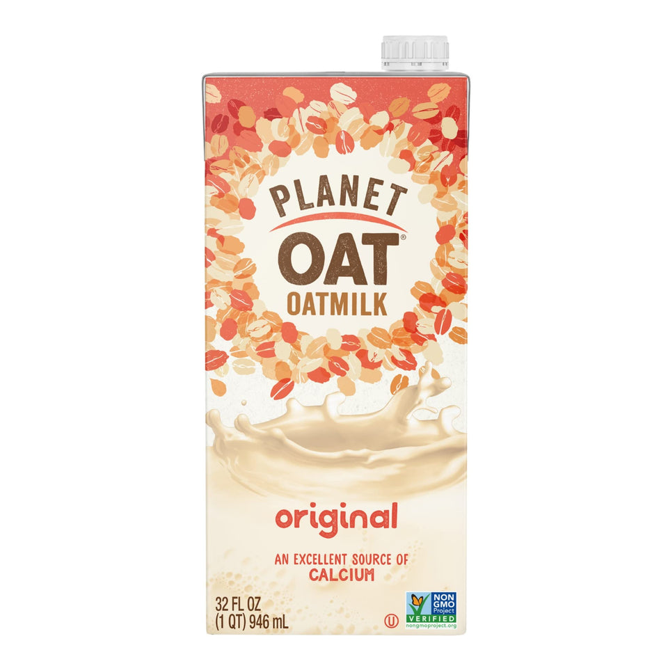 Planet Oat Original oatmilk bottle front view, lactose-free dairy-free formula