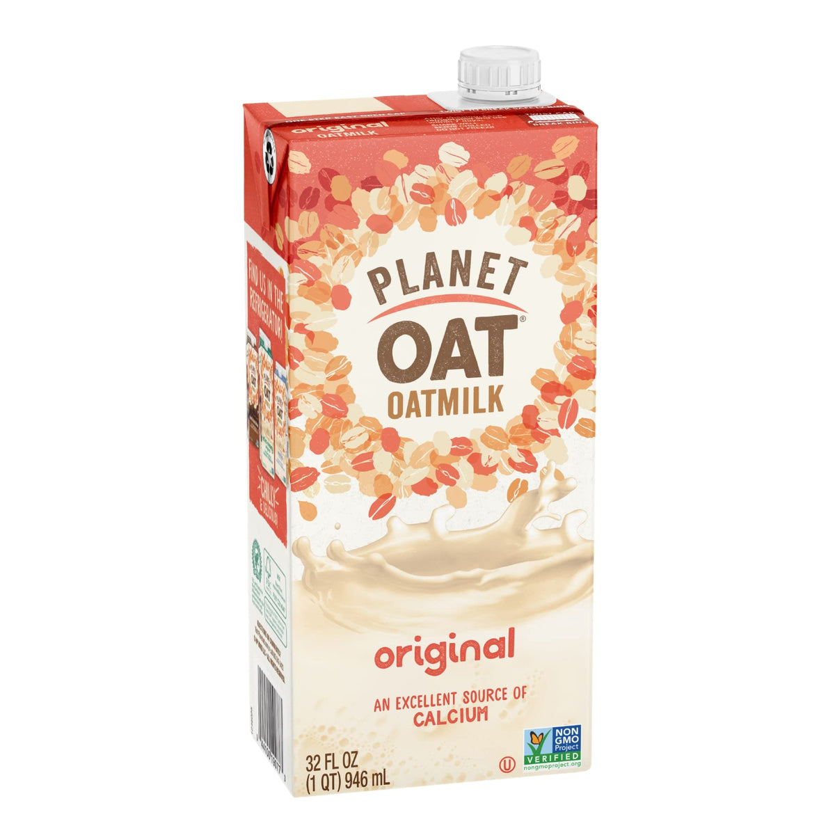 Planet Oat Original oatmilk being poured into a glass, creamy non-dairy alternative