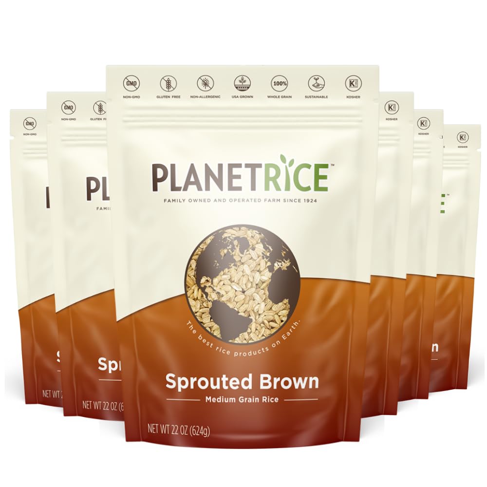 Planet Rice bulk sprouted brown rice pack six, ideal for bulk meal prep.
