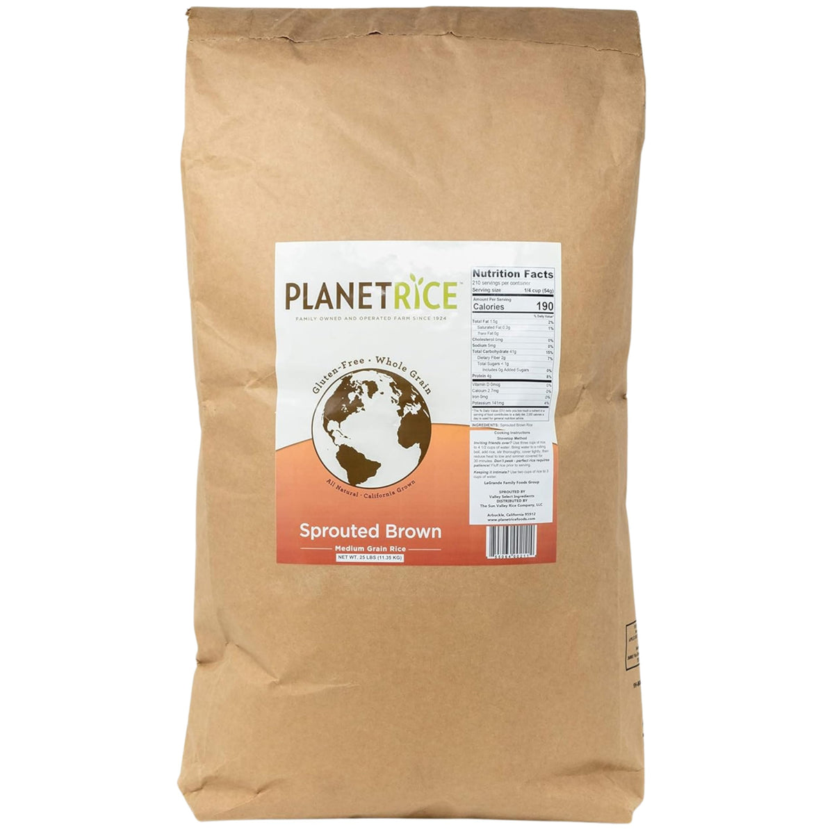 Planet Rice Sprouted Brown GABA Rice bulk pack highlights high fiber for meal prep
