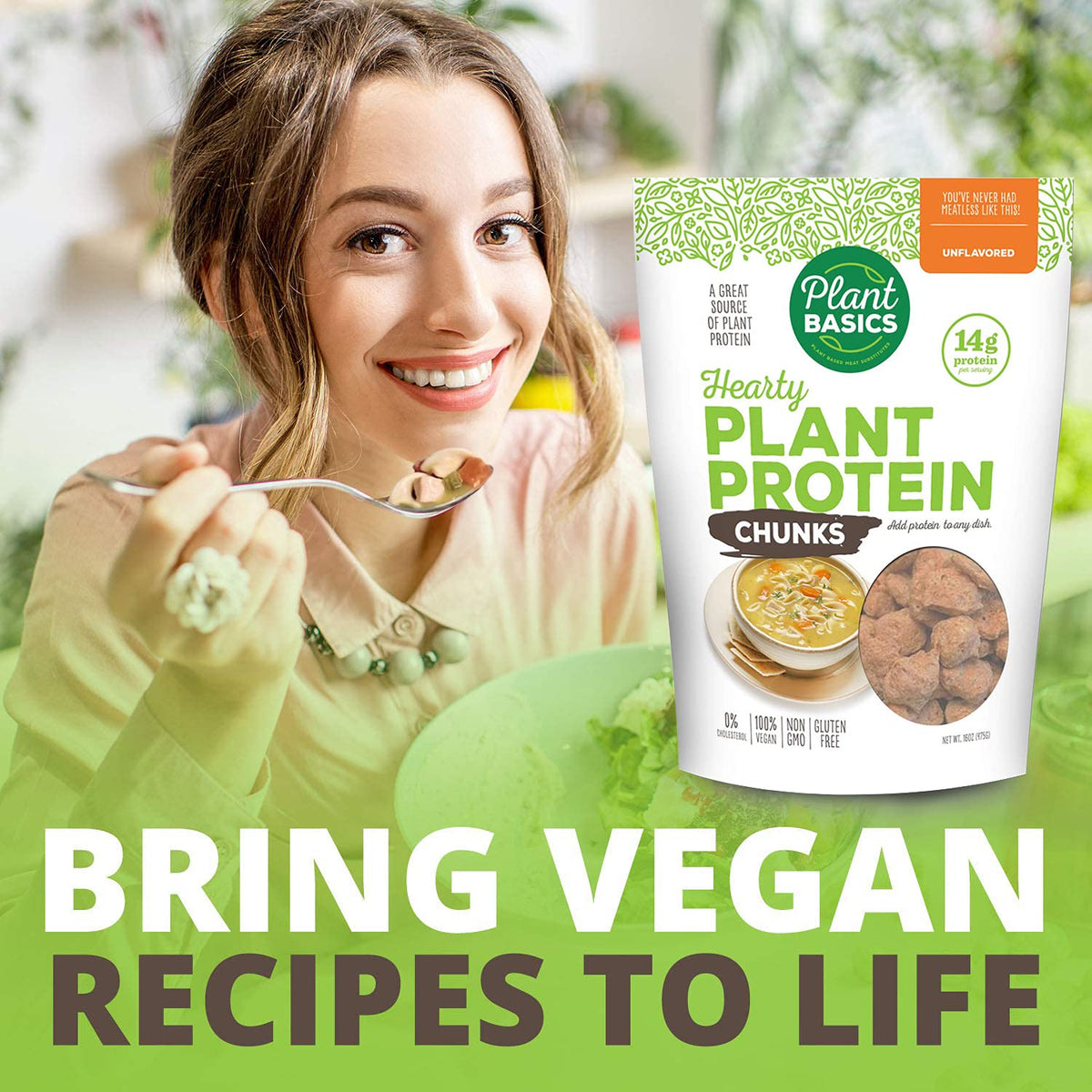 Plant Basics chunks in meal prep bowls for easy planning