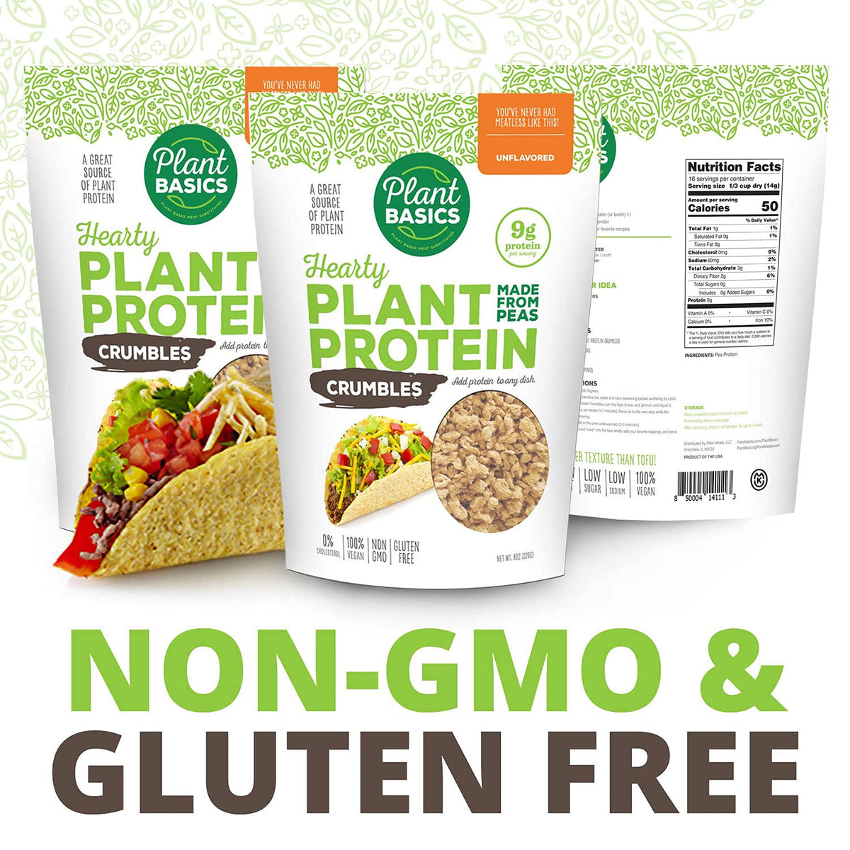 Plant Basics Crumbles add protein to tacos and burritos with rich seasonings.