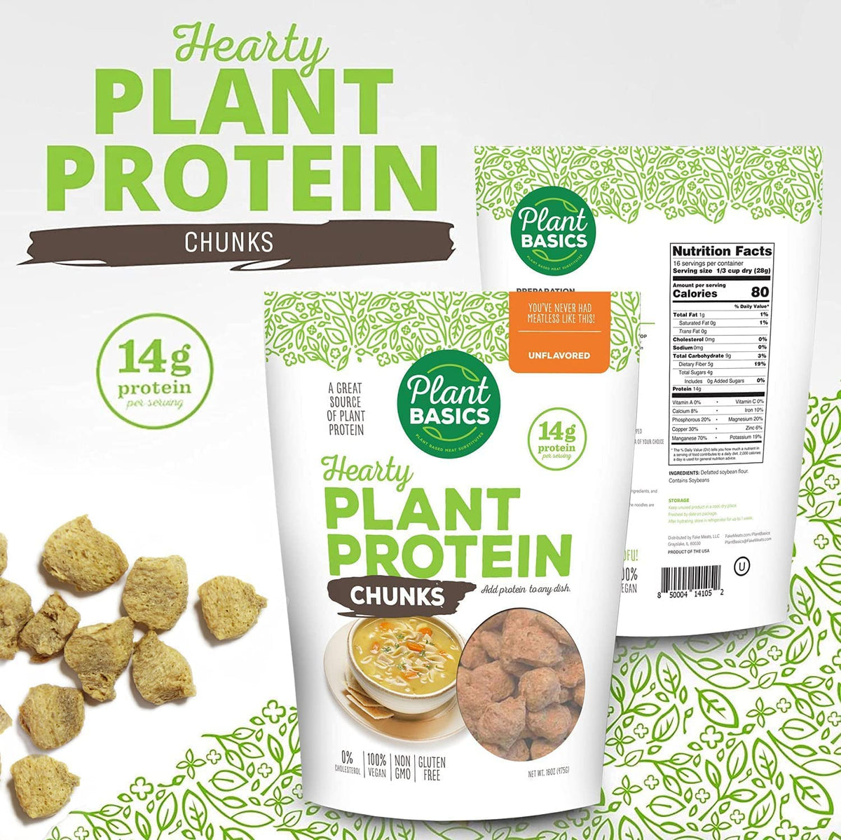 Plant Basics vegan meat substitute chunks simmering with spices for flavorful protein.