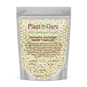 Plant Guru Moringa seeds kernel shelled 16 oz packaging showing easy storage and readiness.