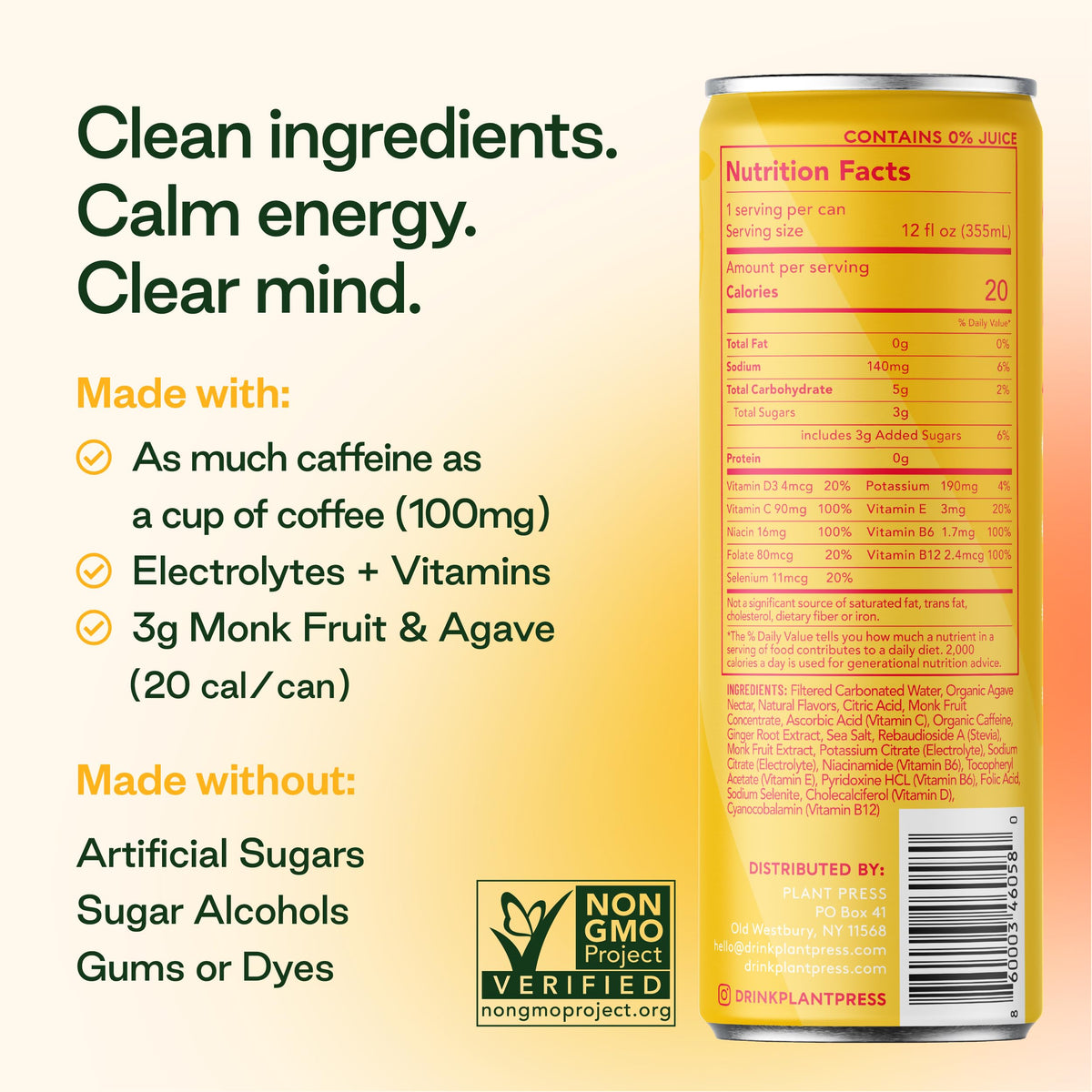Plant Press can with 100 mg caffeine from green coffee beans.