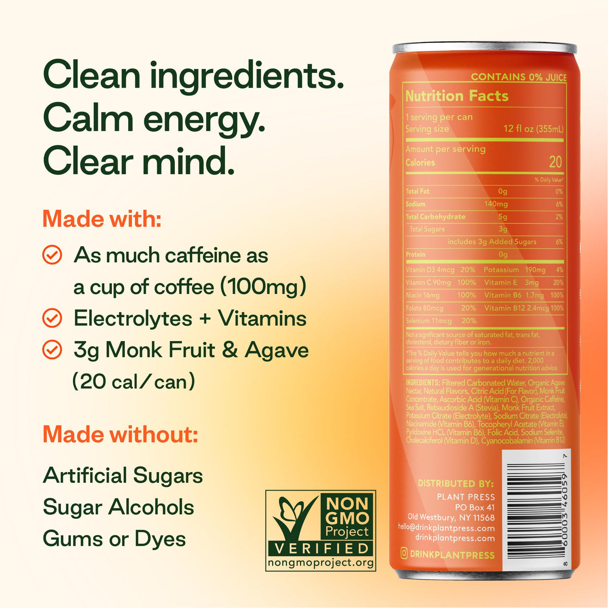Chilled Plant Press Passionfruit Peach bottle ready to serve as a refreshing pick-me-up