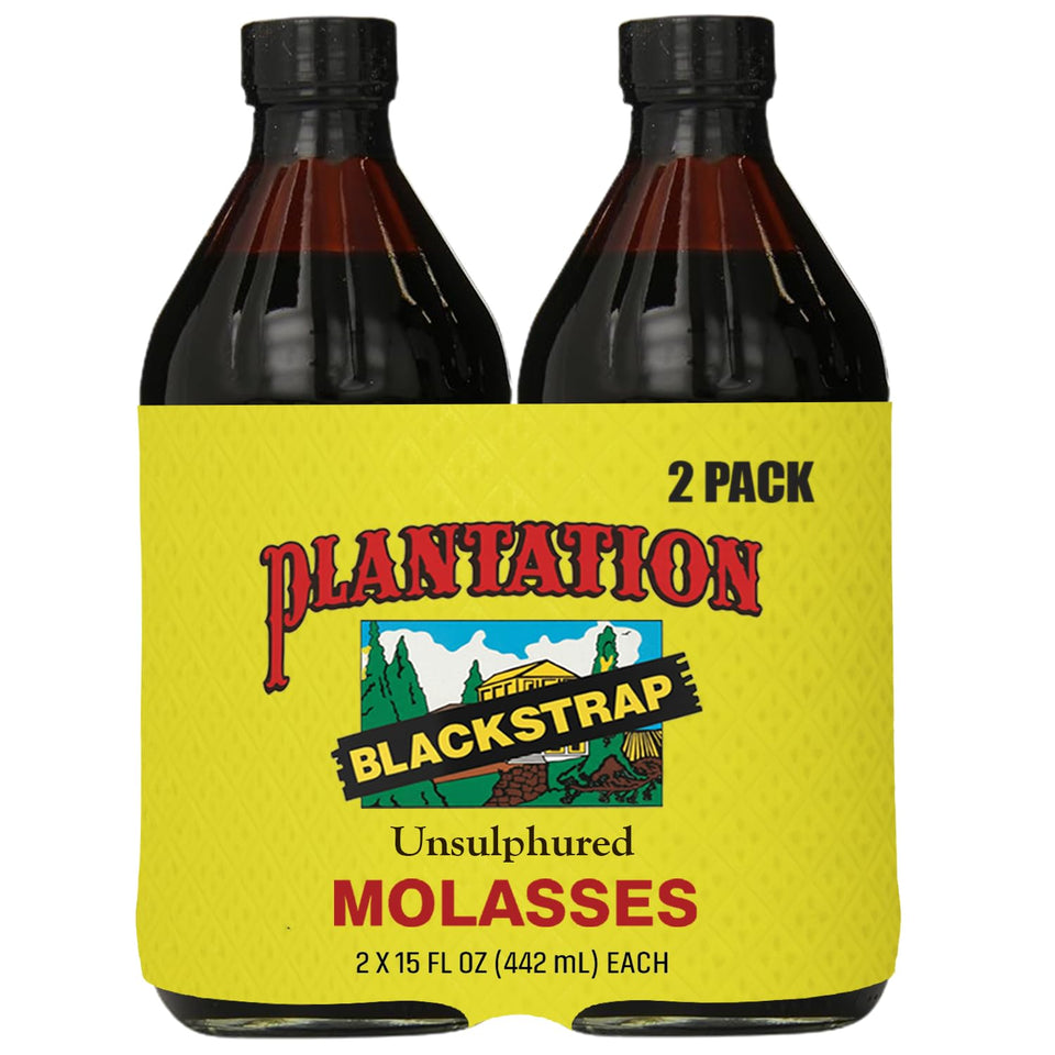 Plantation Blackstrap Molasses 2-pack front view, versatile natural sweetener for everyday baking