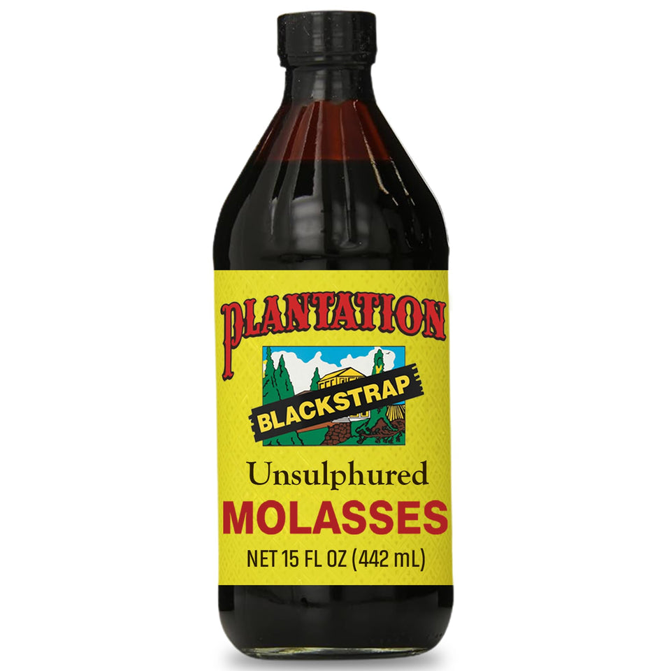 Plantation Blackstrap Molasses bottle being poured for rich flavor