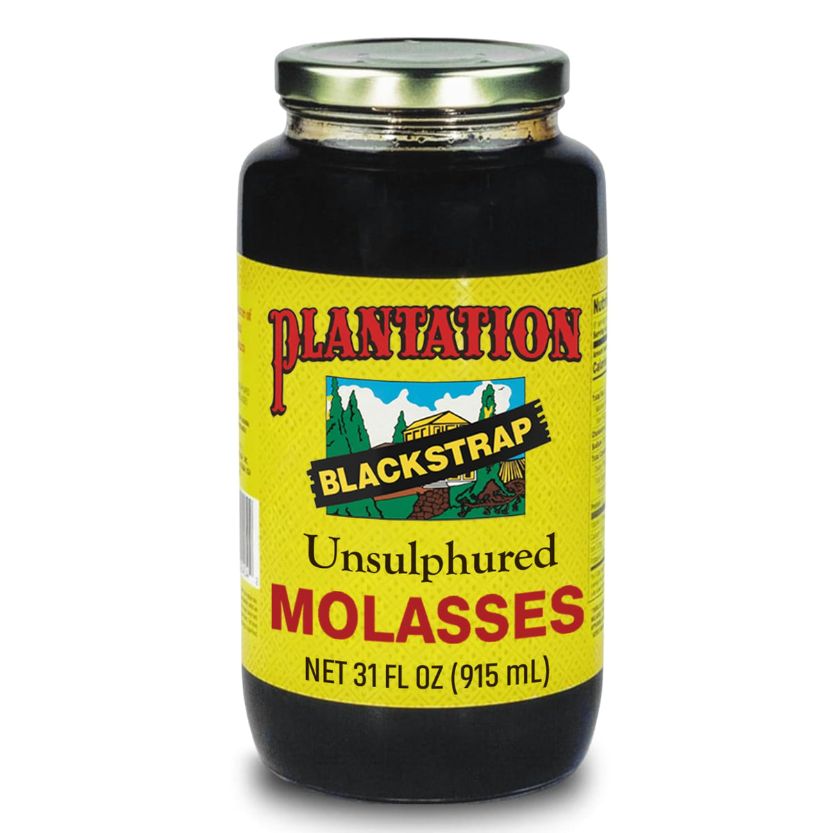 Plantation Blackstrap Molasses bottle on counter for baking and cooking.
