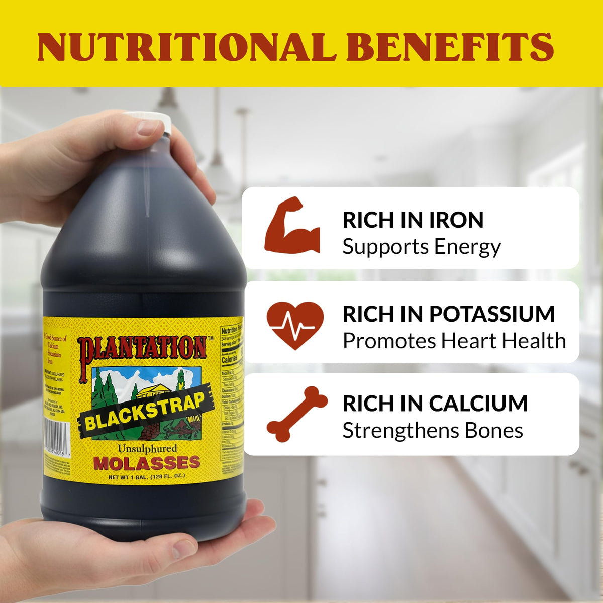 Plantation Blackstrap Molasses thick syrup enhances baked beans with rich flavor.