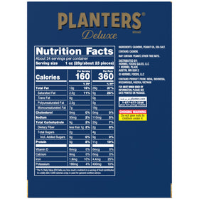 Planters Deluxe Cashews roasted in peanut oil with creamy, crunchy texture