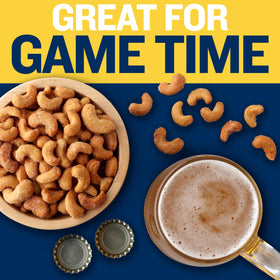 PLANTERS cashews close-up shows roasted texture and gloss.