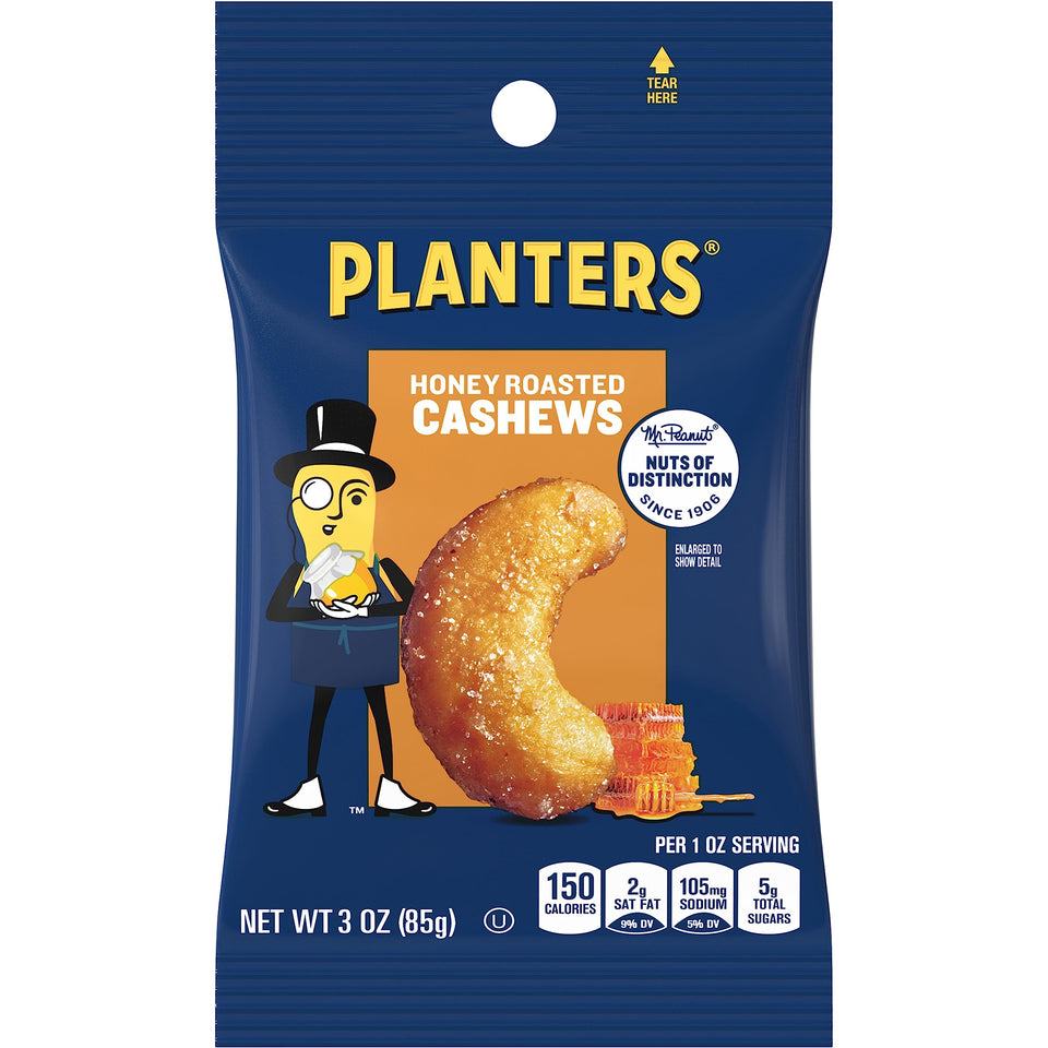 Planters Deluxe Honey Roasted Cashews – on-the-go snack with a sweet-salty crunch.