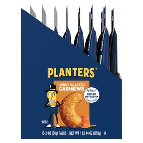 PLANTERS cashews stored in a pantry for easy access.