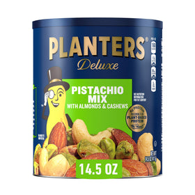 PLANTERS Deluxe Pistachio Mix canister ideal for sharing at gatherings