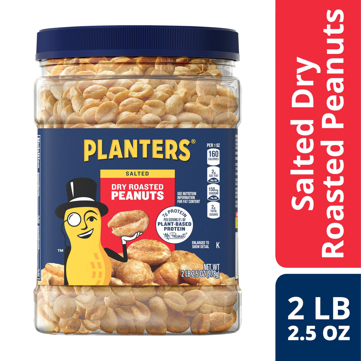 Planters dry roasted peanuts jars stacked for family-sized snacking.