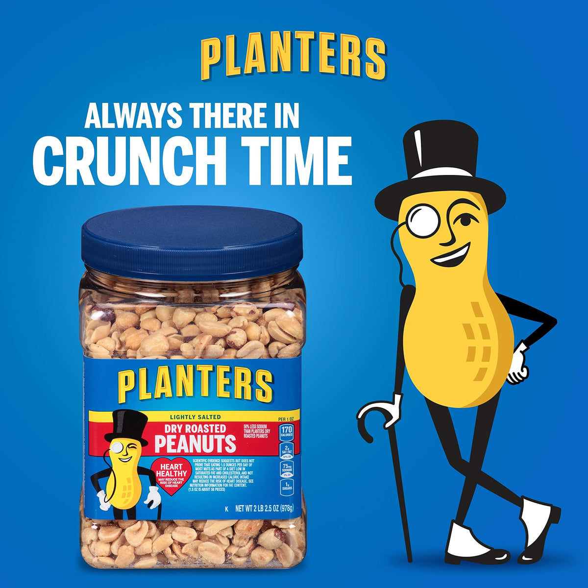 PLANTERS crunchy nut snack shelf life preserved by airtight canisters.