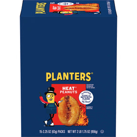 Planters Heat Peanuts bag front showing bold spicy flavor for on the go