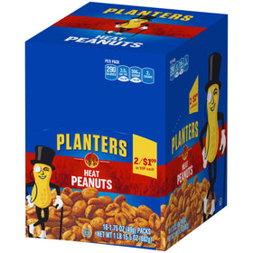 Planters Heat Peanuts Kosher-certified label signals quality and traditional snack.