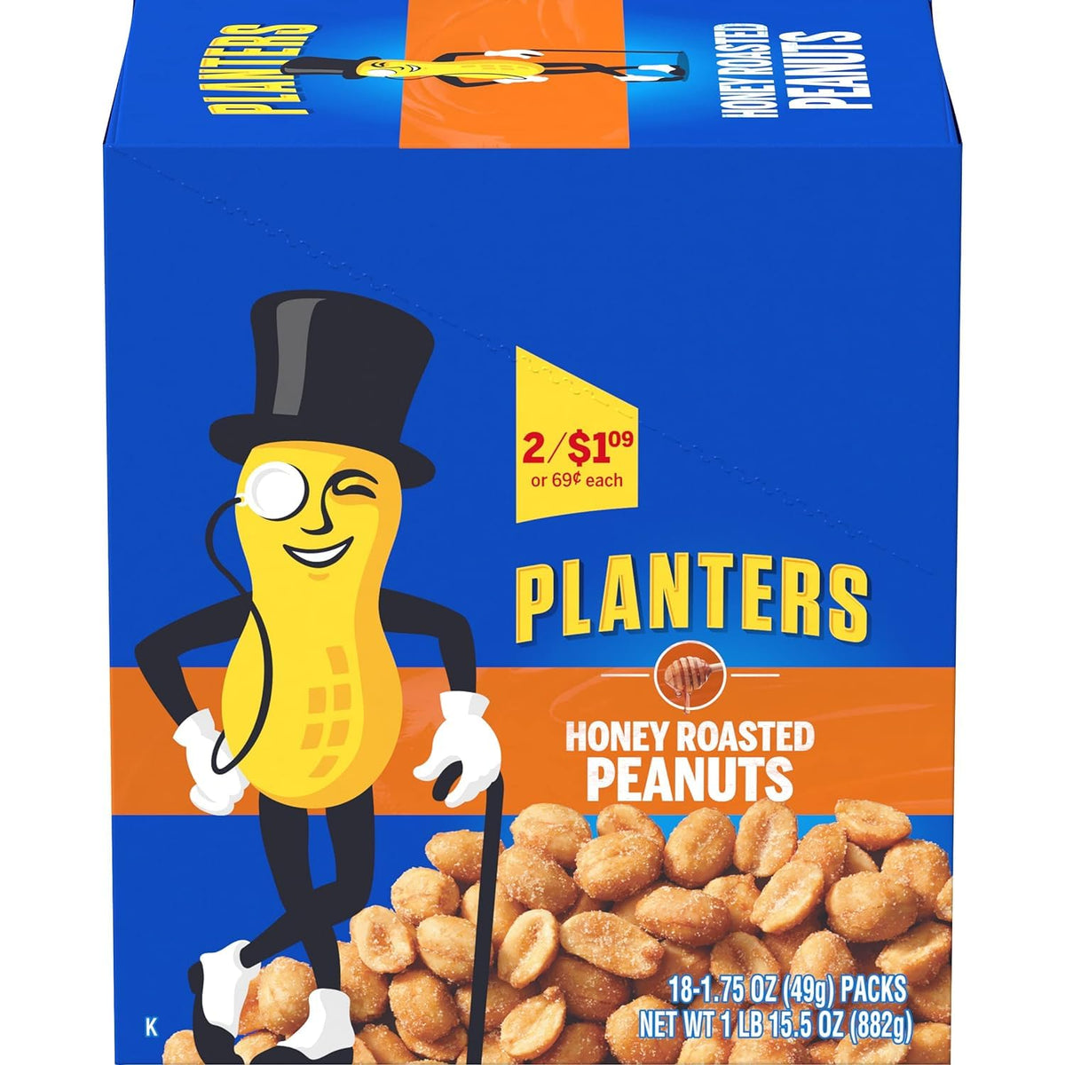 Open bag reveals honey-roasted peanuts for quick cravings
