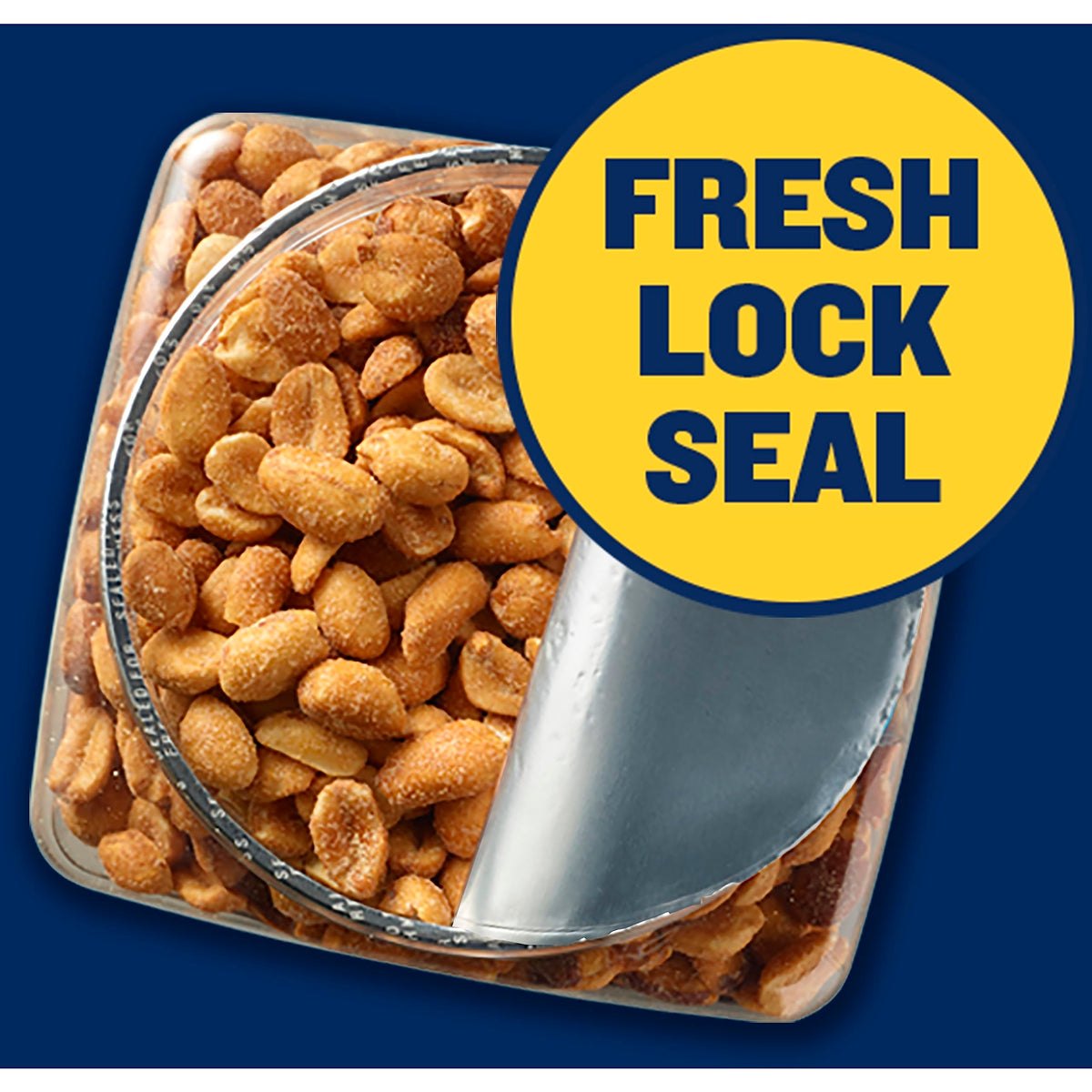 PLANTERS Honey Roasted Peanuts resealable jar—locks in freshness.