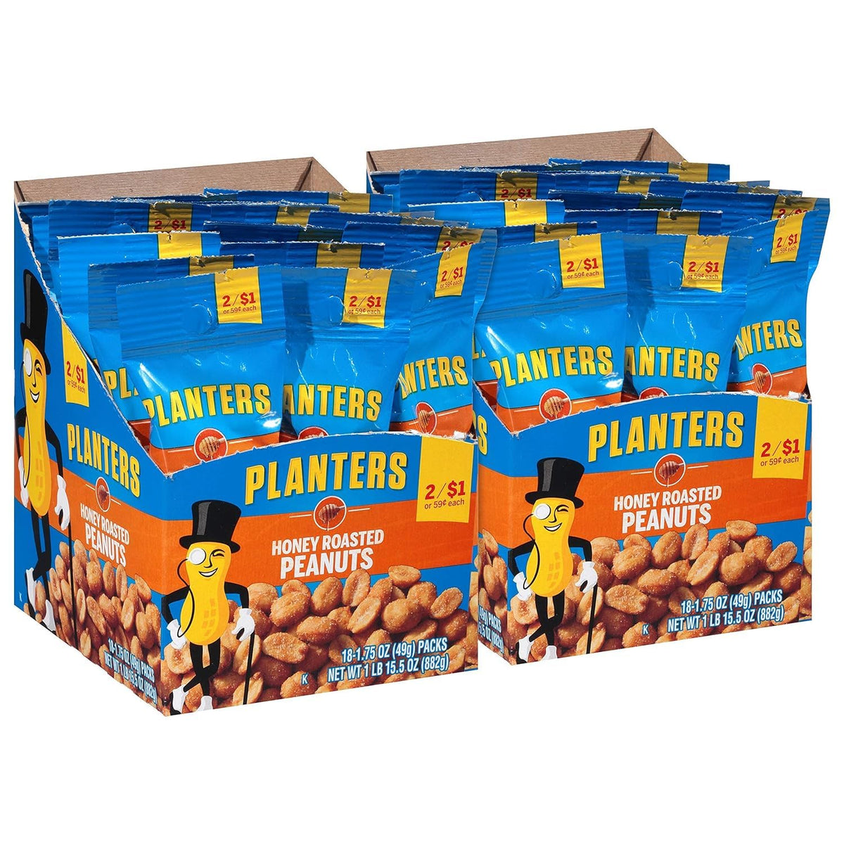 USA-grown peanut badge on Planters Honey Roasted Peanuts packaging