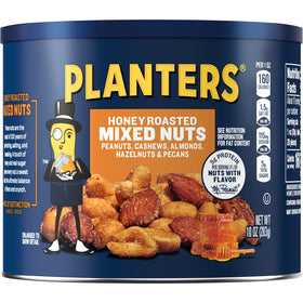 Planters Honey Roasted Mixed Nuts 10oz canister pack for on-the-go snacking