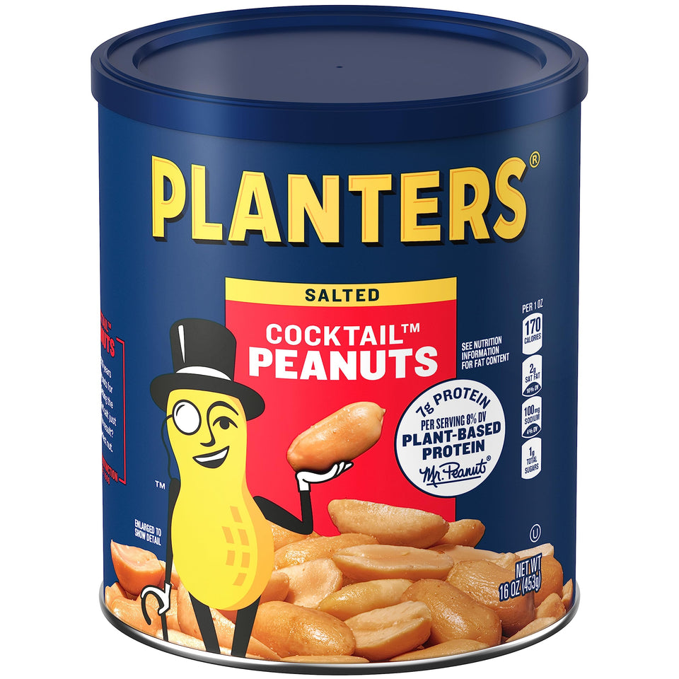 PLANTERS Salted Cocktail Peanuts jar front view for party snacking