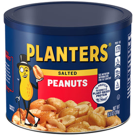 Planters Salted Peanuts front view canister for quick on-the-go snacking.