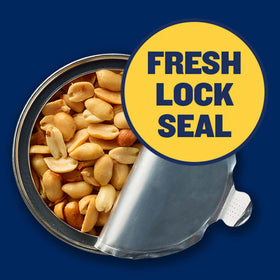 Planters Salted Peanuts resealable lid highlighting freshness.