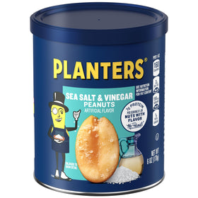 Planters Sea Salt & Vinegar peanuts in a 6oz canister deliver bold crunch