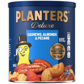 Planters Select Cashews, Almonds & Pecans jar front highlighting premium mixed nuts for snacking