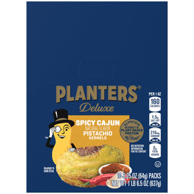PLANTERS Spicy Cajun Pistachio Kernels in a 10-pack, perfect for on-the-go snacking and bold flavor.