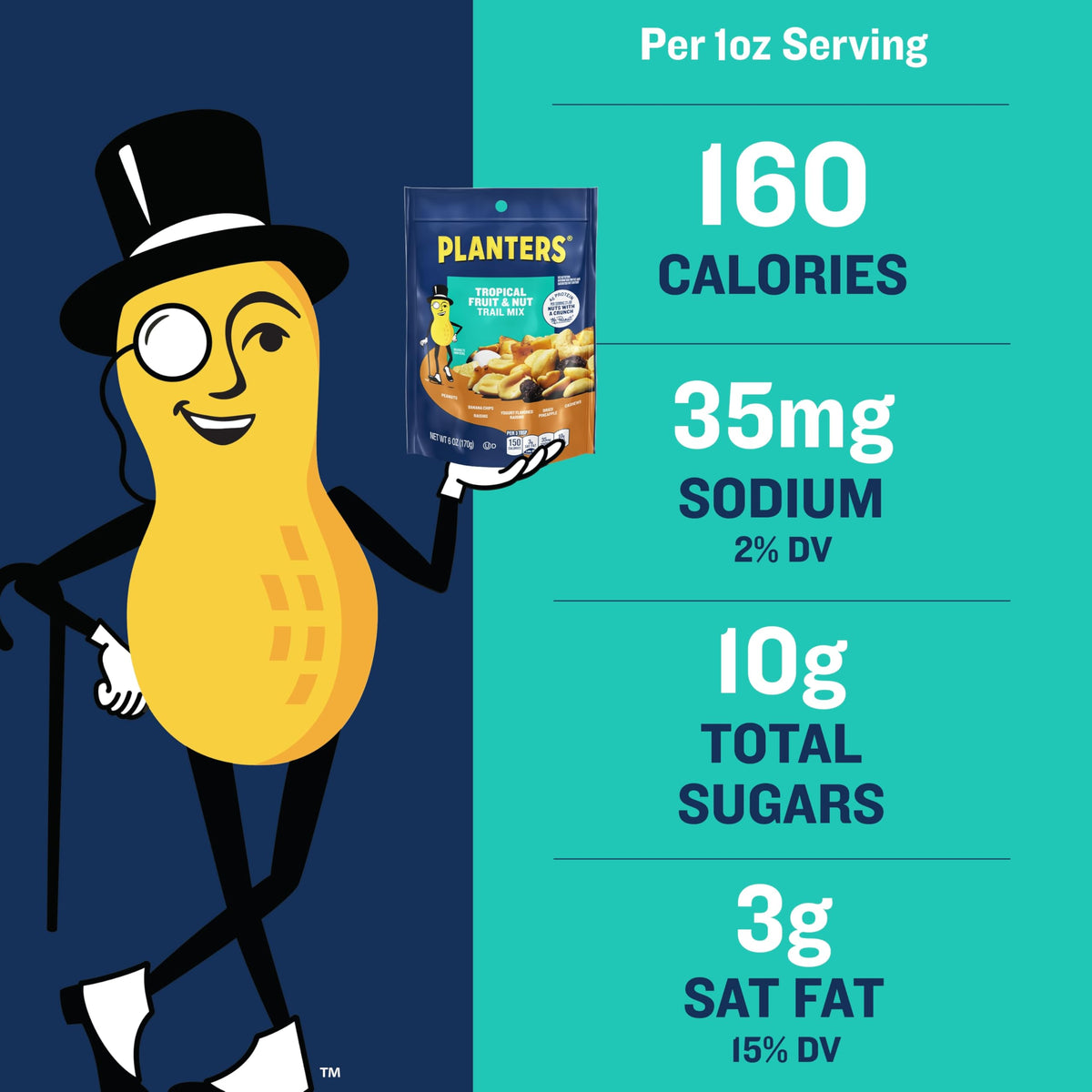 Planters Tropical Fruit & Nut Trail Mix banana chips highlight tropical sweetness and chewy bites