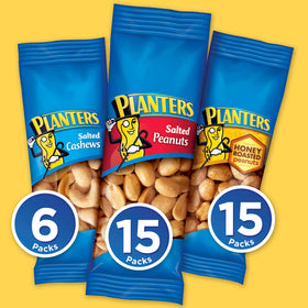 PLANTERS Variety Pack honey roasted peanuts with a sweet crunch.