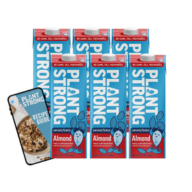 PLANTSTRONG Unsweetened Almond Milk carton front view highlighting clean ingredients and fortification