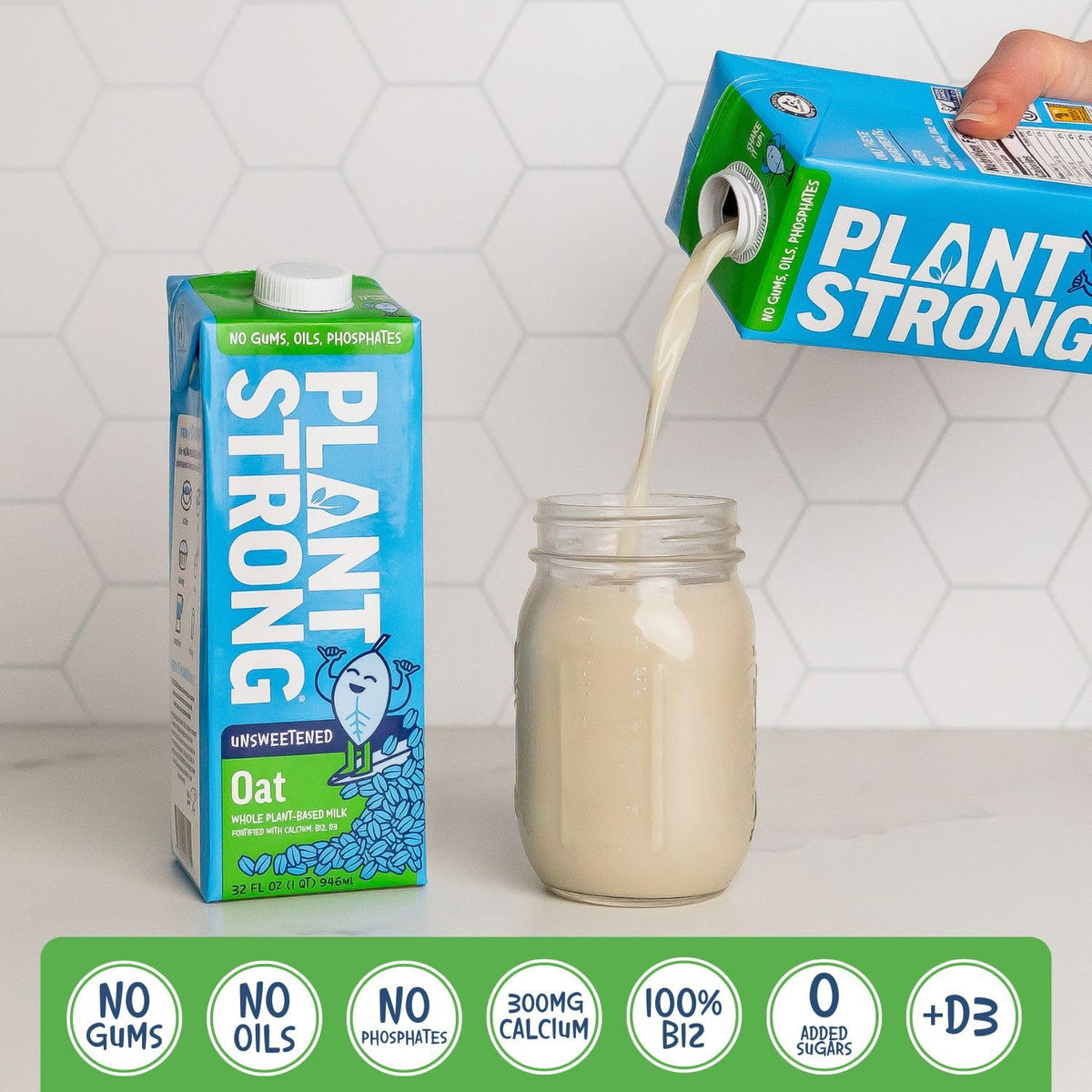 PlantStrong Oat Milk ready for smoothie or baking project