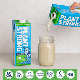 PlantStrong Oat Milk ready for smoothie or baking project