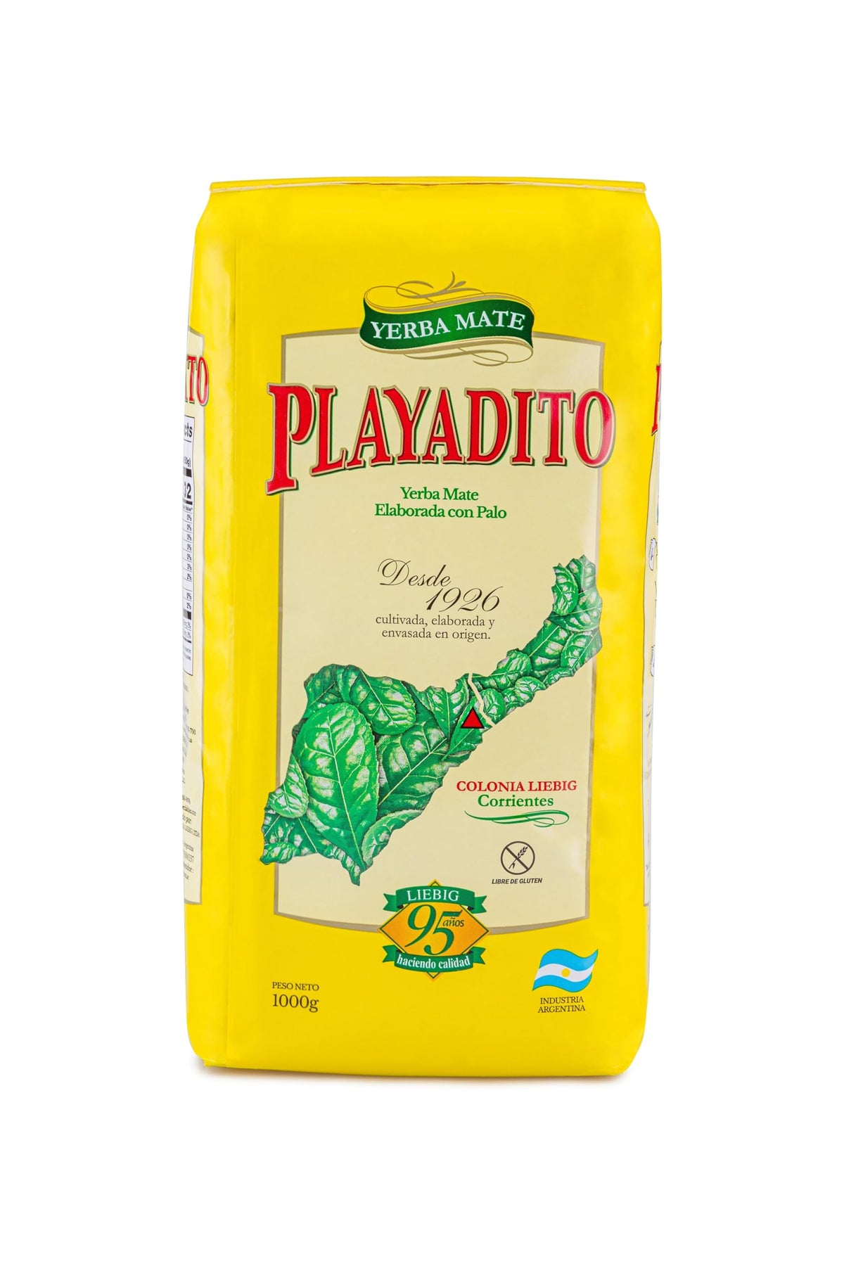 Playadito Yerba Mate 1000g pack back view with freshness seal