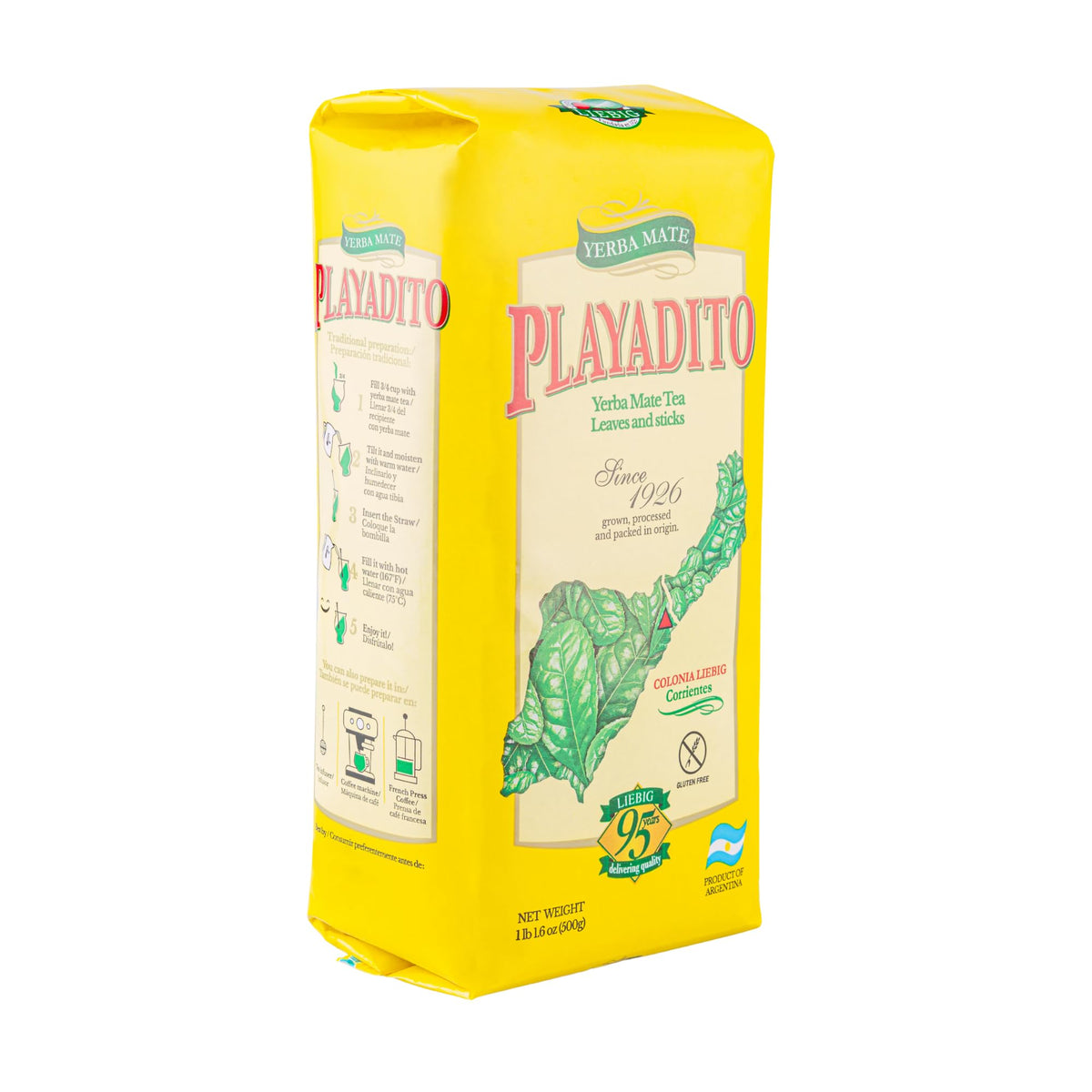 Playadito Yerba Mate 500g two-pack on kitchen counter ready for a brew.