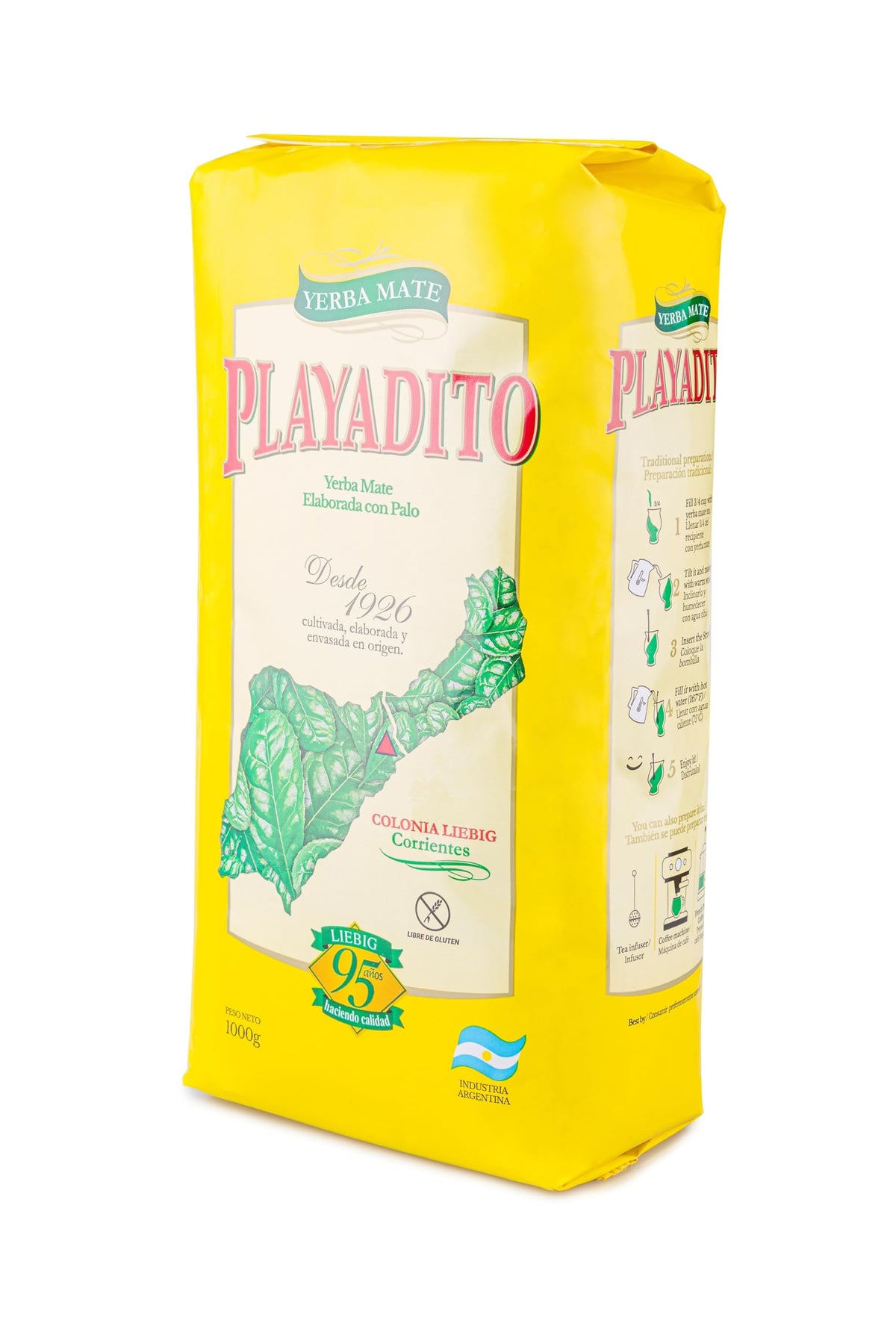 Playadito Yerba Mate open bag with loose leaves ready