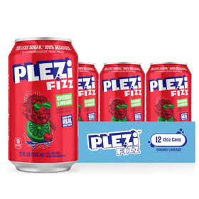Plezi FiZZ Cherry Limeade can on a clean surface, low-sugar real-fruit refreshment.