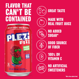 Plezi FiZZ Cherry Limeade being poured into a glass, boasting bubbly, refreshing flavor.
